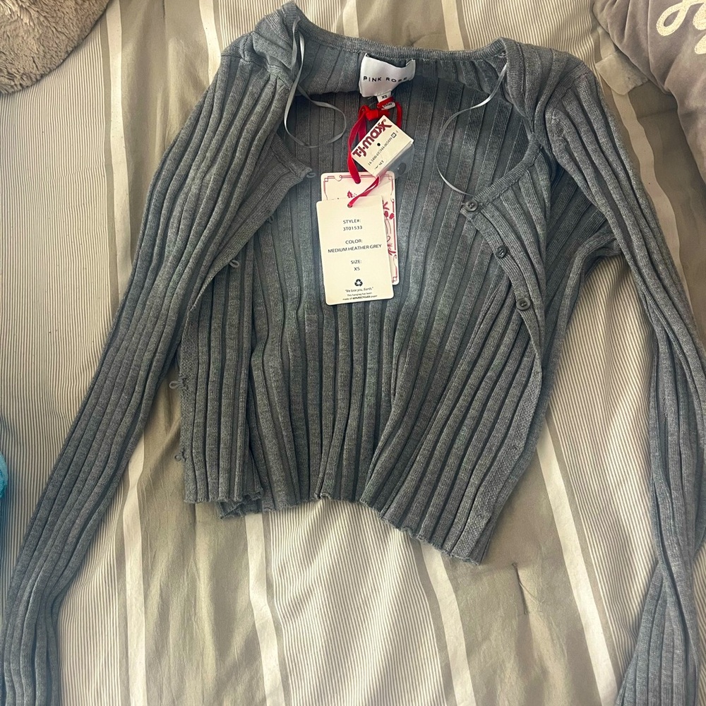 Gray Ribbed Cardigan